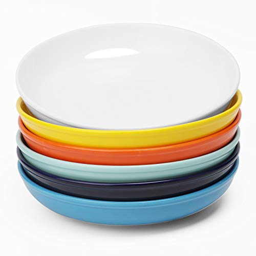 amHomel Small Salad Bowls, 16 Ounce Ceramic Serving Bowls, Small Porcelain Pasta Bowls, Set of 6, Warm Assorted Colors