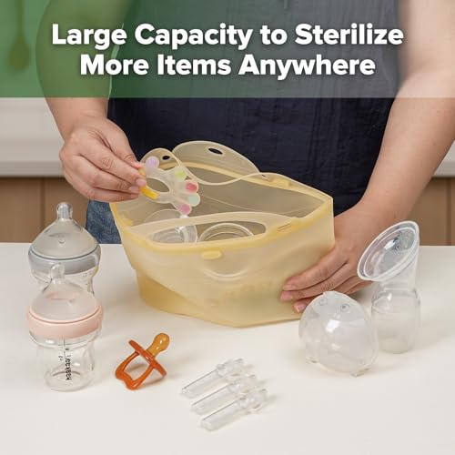 Image of Haakaa Silicone Microwave Steamer & Steriliser Bag,70oz /2000ml Large Capacity Reusable Steaming Bags for Baby Bottles,Breast Pump /Accessories /Pacifiers /Teethers,Great for Home&On-The-Go,Pineapple /2PCS