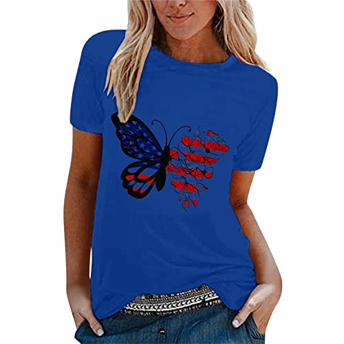 Camisa patriótica feminina de 4 de julho casual dia da independência com estampa de borboleta camise