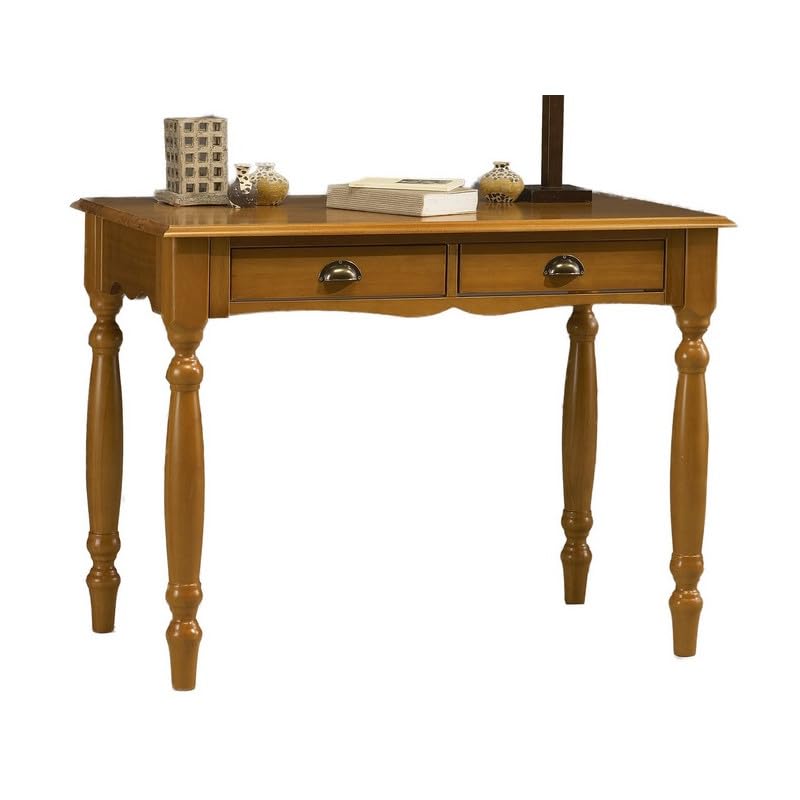 ACTUAL DIFFUSION Table A Ecrire Pin Massif Miel 2 Tiroirs Pieds Tournés L 100 H 74.3 P 56.4 cm