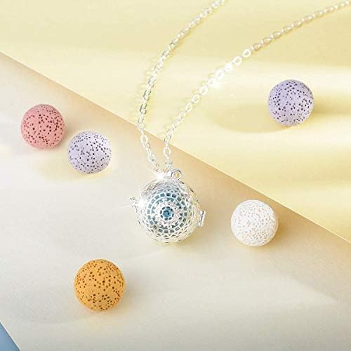 INFUSEU Aromatherapy Necklace, OM Necklace Essential Oils Diffuser Jewellery for Women, Locket Pendant with 5 PCS Lava Rock Stones and 24" Link Chain