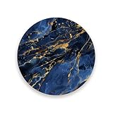 Textura de mármol de cerámica natural de lujo, color azul marino y dorado, decoración redonda estética para sala de estar, resistente al calor, decoración decorativa de apartamento, estética con