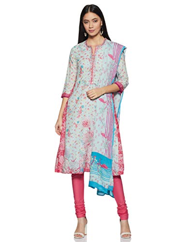 Image of BIBA Women Straight Cotton And Viscose Kurta Narrow Pants Suit Set