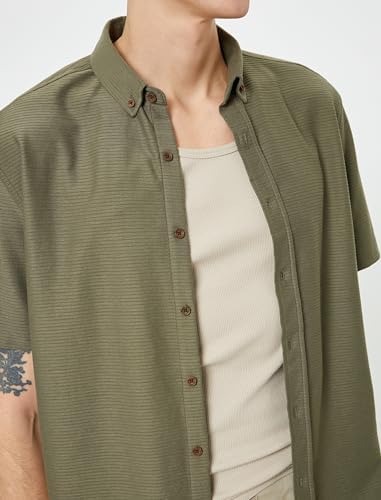 KOTON Erkek Klasik Yaka Kısa Kollu Gömlek, Haki (856), S - Görsel 5