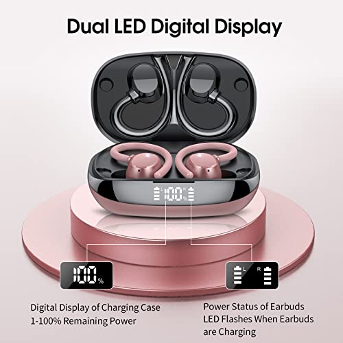 Image of Wireless Earbuds, HiFi Stereo Sport Bluetooth 5.3 Headphones with Earhooks, 48H Deep Bass in-Ear Headphones with LED Display, Noise Cancelling, IP7 Waterproof Earphones Built-in Mic for Running (Rose)