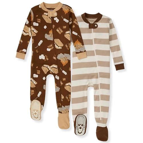 Image of Burt's Bees Baby Boys' Pajamas, Zip-Front Non-Slip Footed Sleeper, Organic Cotton