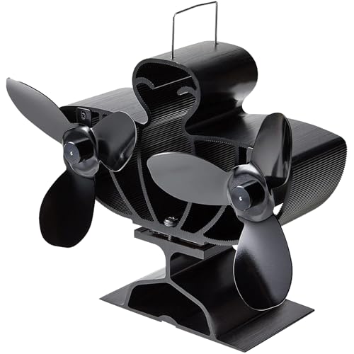 Fazvncv Ventilador de chimenea con forma de doble cabeza, funcionamiento silencioso, ventiladores de estufa alimentados por calor para quemadores de leña, distribución eficiente del calor