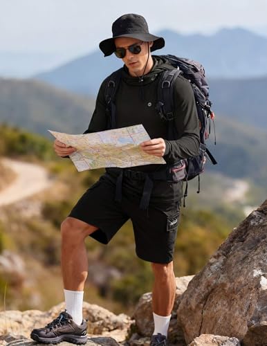 Image of PINSPARK UPF 50+ Sun Protection Hoodie Men with Mask Quick Dry Long Sleeve Fishing Hiking Shirts UV Rash Guard Lightweight