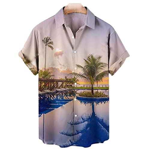 Chemise style hawaïen imprimée cocotier 3D aux finitions soignées