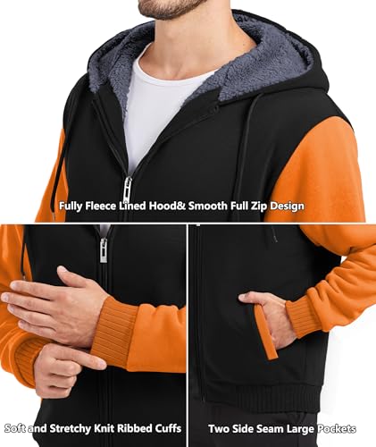 Image of GEEK LIGHTING Men's Fleece-Lined Zip Up Hoodie, Thick Hooded Jacket Winter Warm Athletic Sweatshirt