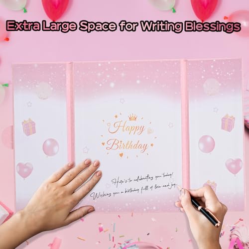 Image of Birthday Decorations for Girls Women Pink Happy Birthday Guest Book to Sign in Birthday Alternative Signature Guestbook Gifts Keepsake Creative Birthday Memory Book Sign Card Board Party Decor