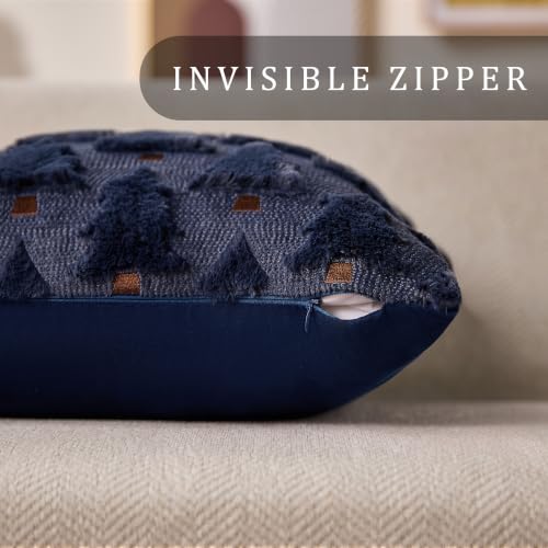 Image of Allorry Christmas Pillow Covers 12x20 inch Set of 2 Navy Blue Christmas Decorations Soft Plush Faux Fur Wool Christmas Tree Throw Pillow Cases Winter Holiday Decor for Sofa Living Room PT002H12