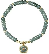 AMINKINA 14K Gold Ice Blue Jade Peach Blossom/Bamboo Bracelet, A-Grade Jade Jewelry Gift for Girl...