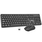 Rii RK209 Silent Wireless Keyboard and Mouse Set, 2.4G Full Size Wireless Keyboard Anti-slip Design, Keyboard & Mouse Battery Power UK Layout for Windows Computer PC Laptop Desktop, Black