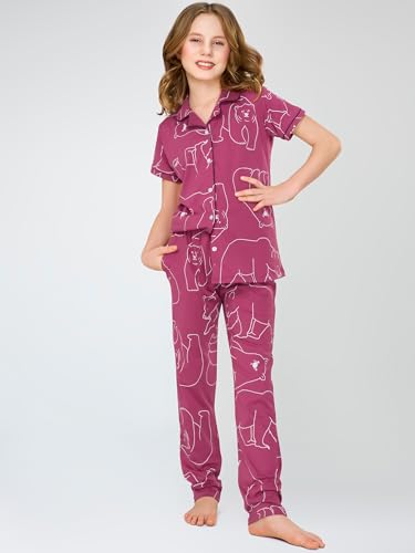 Image of ZEYO Night Suit for Girl's Polar Bear Printed Cotton Night Dress of Shirt and Pajama Set 5533