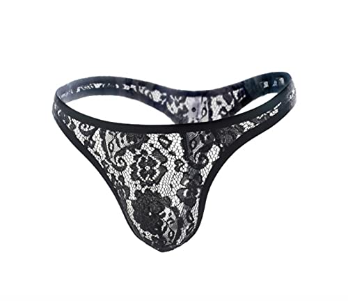 Fnho String Homme Dentelle Sexy,String Homme Coton Doux en Serie,Pantalon Taille Basse Transparent en Dentelle, Pantalon Sexy Sexe T1-Black_3XL Cover