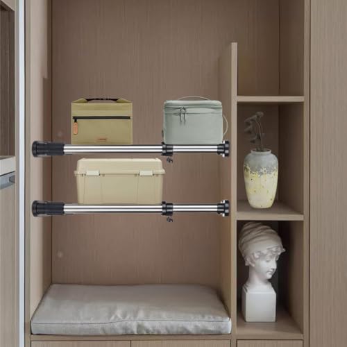 Paquete de 2 barras de tensión ajustables para organización de armario, estante extensible para cocina, baño, almacenamiento de ropa, separador de perchas en color negro (70 120 cm)