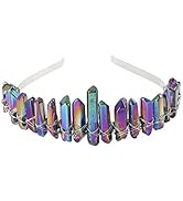 Raw Crystal Quartz Headband Crown - Rhinestone Tiara Mermaid Crown Headband for Women Bride Weddi...