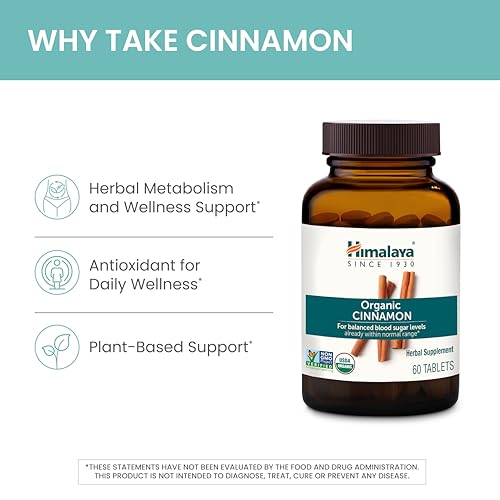 Himalaya Organic Cinnamon, For Glycemic Support, 1100 Mg Daily, 60 Tablets, From Cassia Cinnamon Bark And Ceylon Cinnamon Extract, Non-Gmo Project Verified, Vegan, Gluten Free Herbal Supplement thumb #3