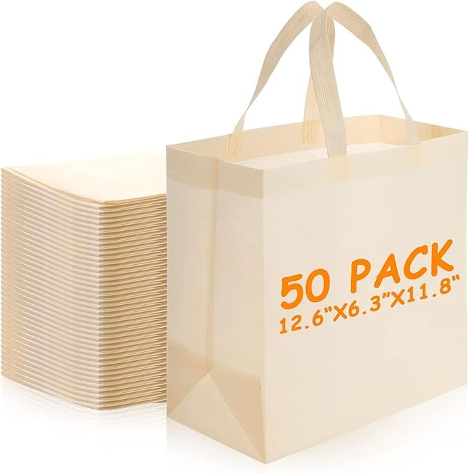 MALLOOM 50 Sacs Cabas Réutilisables en Vrac – Sacs Shopping en Non-Tissé avec Poignées, Sacs Tote Vides pour DIY, Promotion, Cadeaux, Dessin, Publicité, Événements