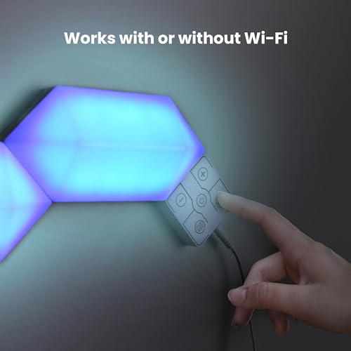 Image of Feit Electric Smart LED Hexagon Tile Lights, 7 inch Ea, Linkable, RGBW Color Chasing, 2.4GHZ WiFi Enabled, Compatible with Alexa and Google Home Asst, Music Sync, Remote App, 6 Pack - HEX /CHASE /AG /6KIT