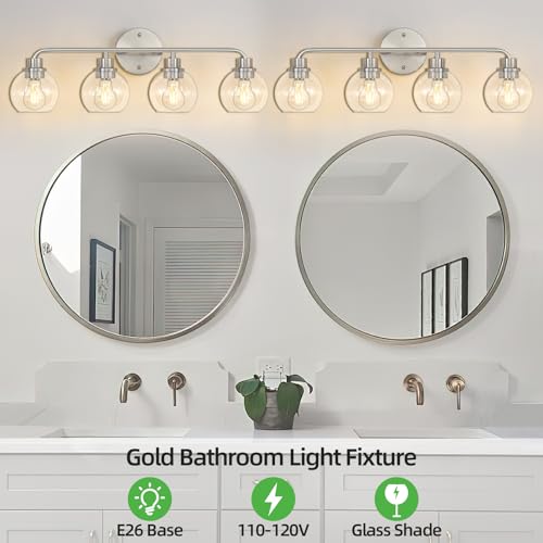 Image of Bathroom Light Fixtures Brushed Nickel Vanity Light Silver 4 Light