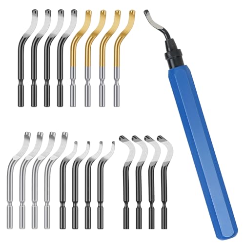 Flintronic 21 Stück Entgrater Werkzeug Universal, Metallgriff Handentgrater mit 20 Stück Ersatzklingen, 360° Rotierender Klinge Schneidwerkzeug für 3D Drucker, Kunststoff, Aluminium, Edelstahl