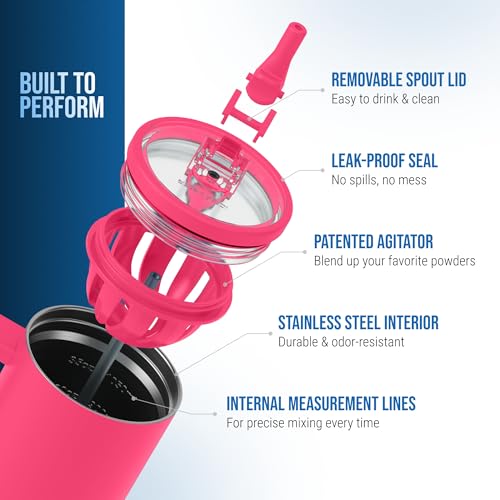 Image of Ice Shaker 40 oz Tumbler with Handle and Straw | 40oz Neon Pink | Cold for 30+ Hours | 2-in-1 Tumbler Shaker Bottle | Odor-Free 40 ounce Bottle for Water, Protein Shakes, Smoothies, Cocktails