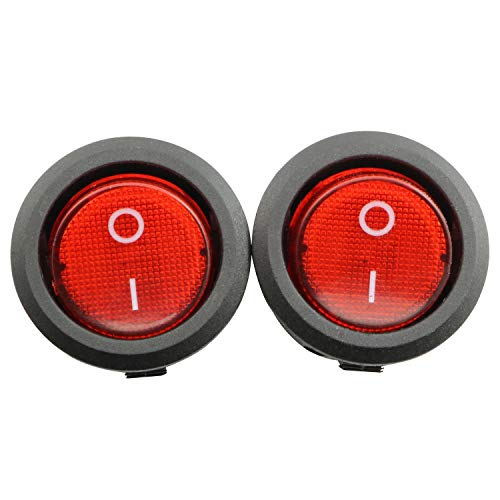Authentic Crazy Deals RuiLing 2PCS Snap Round Rocker Power Switch 6A 250V AC 3 Pin SPST Snap-in ON/Off Power Switch Red Button with Light