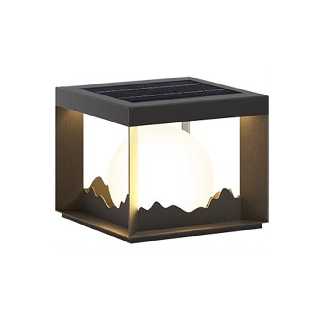 ZXTIIEUF Black Square Landscape Light Outdoor IP65 Waterproof Post Modern Fashion Minimalist Lawn Lantern Pillar Lamp Solar Energy Pedestal for Outside Backyard/Railing/Wall