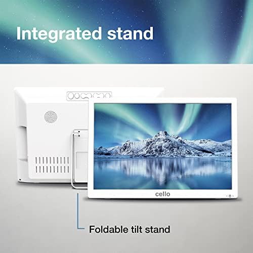 Cello C1420DVB 14 inch Rechargeable Portable Digital and Analogue TV, remote control, with mains cable and 12 Volt charger cable. With HDMI USB and SD slot. Colour White