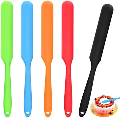 5Pcs Silicone Jar Spatulas - Cake Cream Spatulas Set, 9.8 inch Non-Stick Heat Resistant Mixing Butter Spatulas Baking Scrapers for Jars Blenders Cooking Stirring (5 Color)