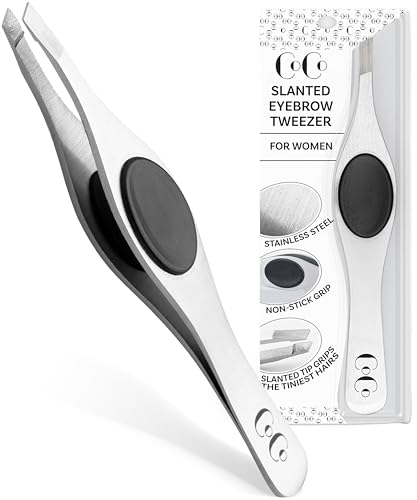 Tweezers for Facial Hair Women – Slant Tip Eyebrow Tweezers, Stainless Steel with Sharp Precision Tip for Shaping Eyebrows, and Ingrown & Fine Hair Removal – Non-Slip Grip