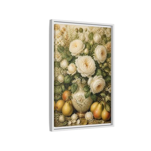 Tableau canevas roses blanches 40x60 cm pour habiller le dessus d'un canapé vide