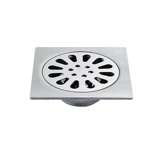 Sisinkal Scarico quadrato per pavimento doccia, 10 cm, con copertura rimovibile, in acciaio inox, design a griglia per bagno, cucina, sistema di scarico dell'acqua, filtro anti-intasamento, 10 x 10 x