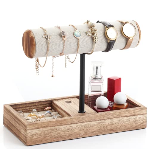 Jewelry Organizer Stand Necklace Holder - Mxarltr Jewelry Holder Display Earring Bracelet Holder Wooden Jewelry Tree Stand Ring Watch Storage Jewelry Tower Rack For Women Girls (Carbonized Black) #TOP4