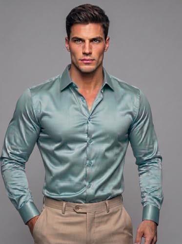 Image of Diverse Men's Satin Casual Shirt | Premium Solid Poly Satin | Wrinkle-Free, Full Sleeve Regular Fit Office, Business Wear