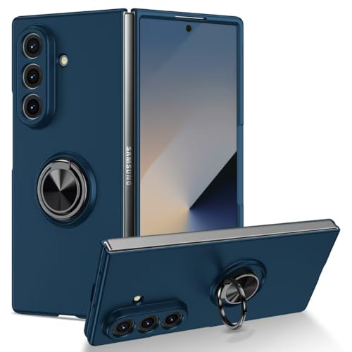Image of amazon basics for Samsung Galaxy Z Fold 5 Case with Magnetic Ring Holder, 360 Rotating Bracket, Hinge Protection Slim Anti-Drop Shockproof Case (Blue)