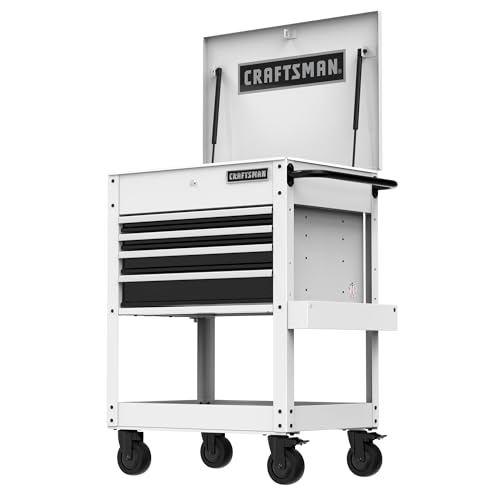 CRAFTSMAN Rolling Tool Chest with Drawers Tool Box with Wheels and 4 Drawers Power Outlets and USB Protective Liner Steel Utility Cart Storage Cabinet Supports up to 700 lbs White (CMST98276WW)