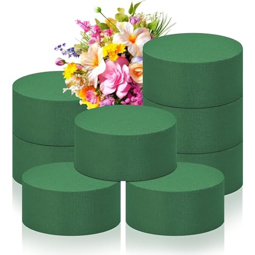AUTUUCKEE 8 Pcs Floral Foam, 10 x 4cm Green Foam Floral Foam Blocks for Fresh and Artificial Flowers, Round Floral Arrangement Foam for Home, Wedding, DIY Craft, Party Decoration