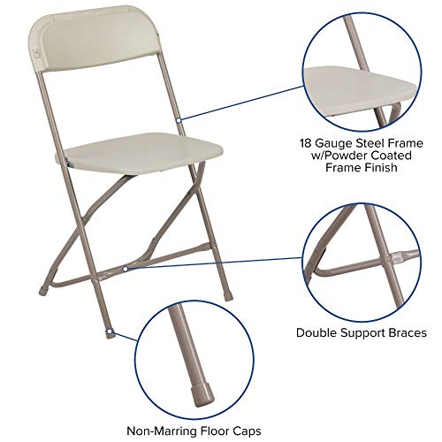 Image of Flash Furniture Hercules Series Plastic Folding Chair - Beige - 2 Pack 650LB Weight Capacity Comfortable Event Chair-Lightweight Folding Chair