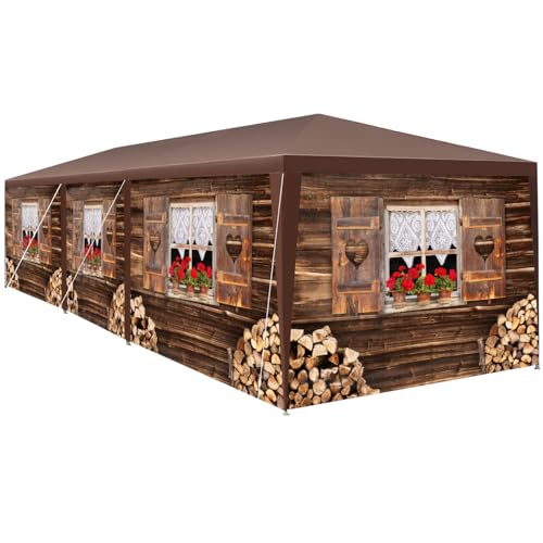tectake® Carpa con Estructura de Acero y Sistema de Montaje rápido, Carpa Impermeable Exterior Ideal para jardín, terraza o Camping, cenadores para Jardin, toldo Playa - 3x9m Estilo Cabaña