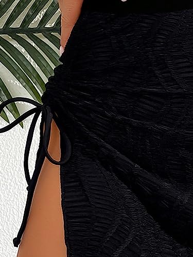 SweatyRocks Women's Beachwear Drawstring Tie Side Beach Skirt Split Knitted Swimsuit Cover Up Skirt4