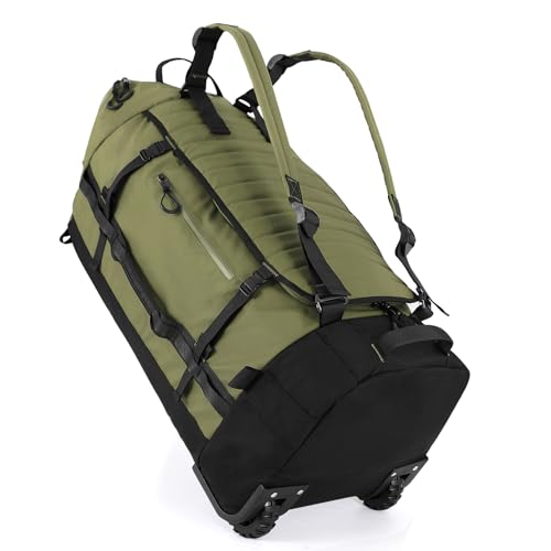 Rolling Duffle Bag with Wheels,86L 30”Folding Duffle Backpack with 2 Wheels,Travel Bag with Separate Shoe Compartment,Green