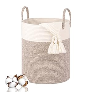 VORHOT Panier a Linge Sale en Coton Tissé, 53L Boho Corbeille a Linge avec Poignée, Panier Rangement Salle de Bain, Grand Laundry Basket pour Buanderie Chambre D’enfant Salon Jouets, 38x46cm