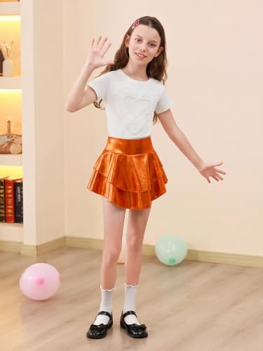 Image of Haloumoning Girls Metallic Skater Skort Kids Shiny Scooter Skirt 4-14 Years | High Waisted, Dance Skorts