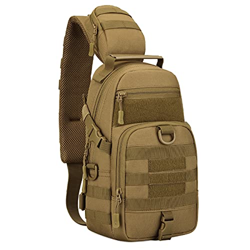 YFNT Tactische schoudertas, militaire slingrugzak, waterdicht, outdoor, crossbody dagrugzak voor trekking, kamperen, wandelen, reizen, Brons, L