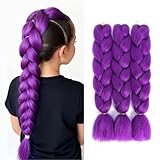 SuCoo Braiding Hair Extensions High Temperature Synthetic Fiber Jumbo Braiding Hair Extensions Crochet Twist Braids with Small Free Gifts 24inch 3pcs/lot(Dark Purple)
