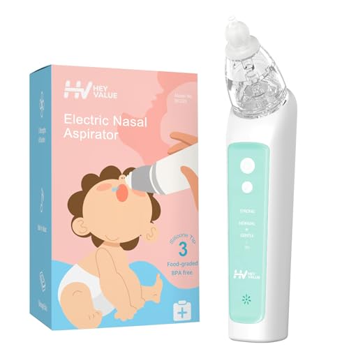 Image of HEYVALUE Nasal Aspirator for Baby, Electric Baby Nose Sucker, Automatic Nose Cleaner with 3 Silicone Tips, Adjustable Suction Level and Music Soothing Function