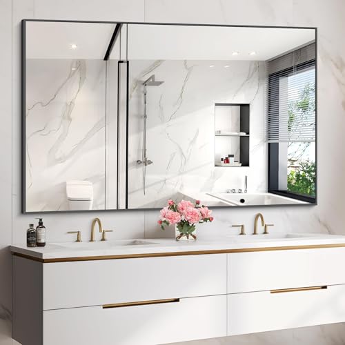Image of COFENY 40x60inch Black Bathroom Mirror, Black Rectangle Mirror with Frame, Large Rectangular Wall Mirrors for Bathroom, Living Room, Hair Salon, Big Farmhouse Mirror Hang Horizontal /Vertical